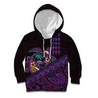 Hawaiian Abstract Sea Turtle Kid Hoodie Polynesian Tapa Art and Kakau Tattoo Purple WaterColor - Polynesian Pride