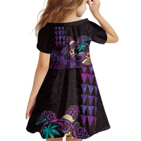 Hawaiian Abstract Sea Turtle Kid Short Sleeve Dress Polynesian Tapa Art and Kakau Tattoo Purple WaterColor - Polynesian Pride