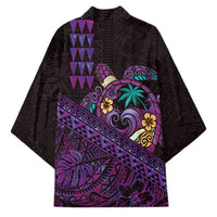 Hawaiian Abstract Sea Turtle Kimono Polynesian Tapa Art and Kakau Tattoo Purple WaterColor - Polynesian Pride