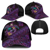 Hawaiian Abstract Sea Turtle Mesh Trucker Cap Polynesian Tapa Art and Kakau Tattoo Purple WaterColor - Polynesian Pride