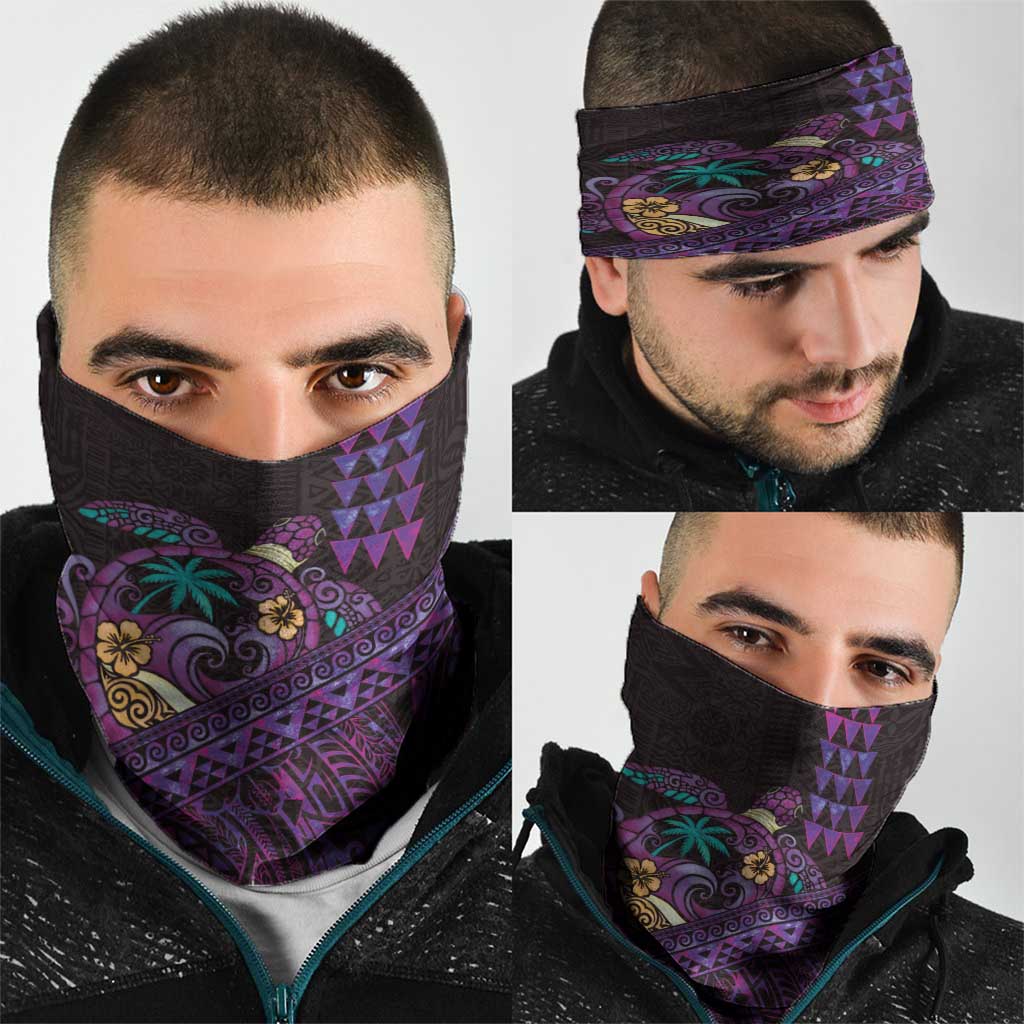 Hawaiian Abstract Sea Turtle Neck Gaiter Polynesian Tapa Art and Kakau Tattoo Purple WaterColor - Polynesian Pride