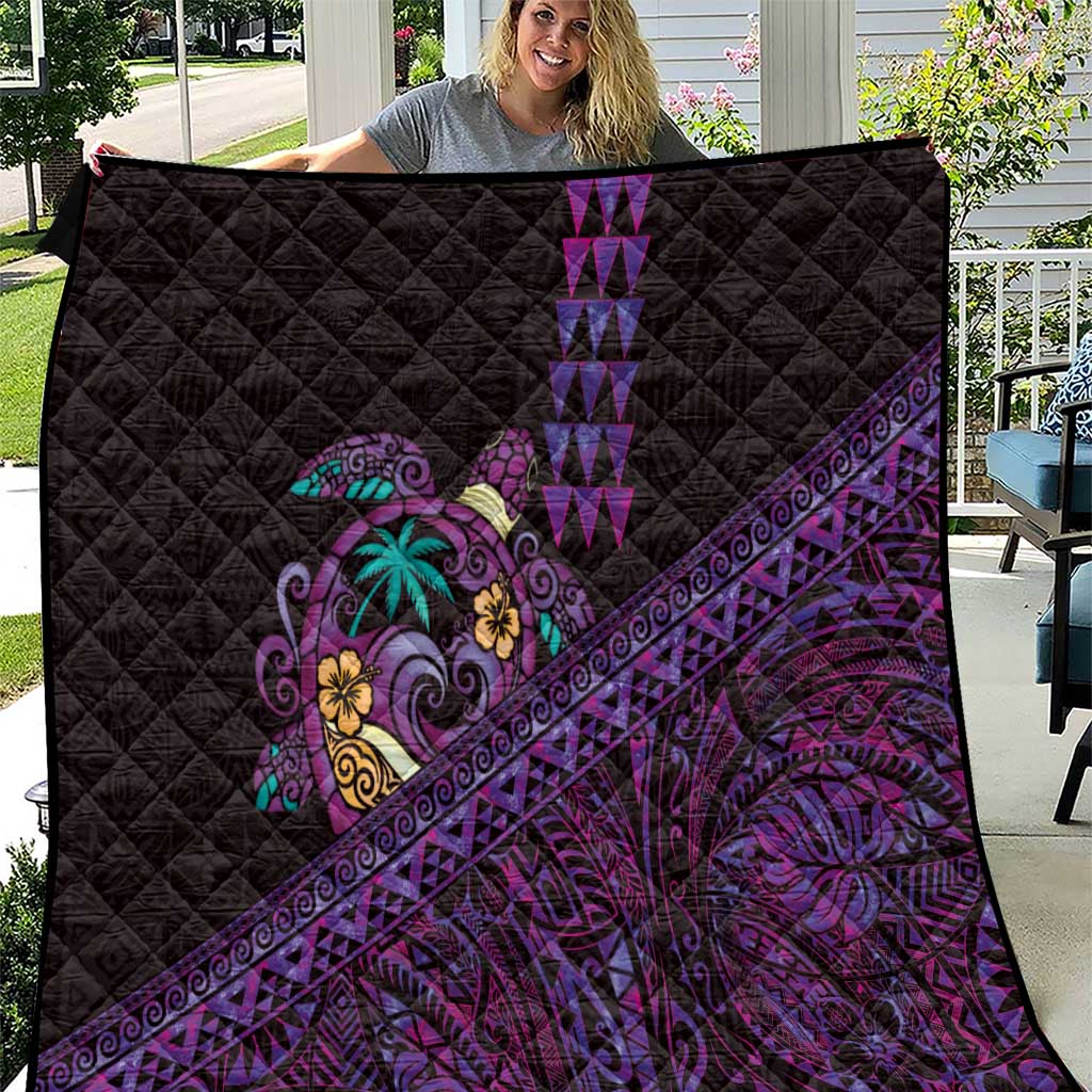 Hawaiian Abstract Sea Turtle Quilt Polynesian Tapa Art and Kakau Tattoo Purple WaterColor - Polynesian Pride