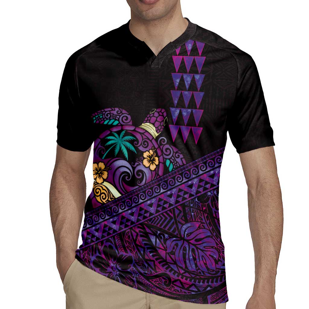 Hawaiian Abstract Sea Turtle Rugby Jersey Polynesian Tapa Art and Kakau Tattoo Purple WaterColor - Polynesian Pride