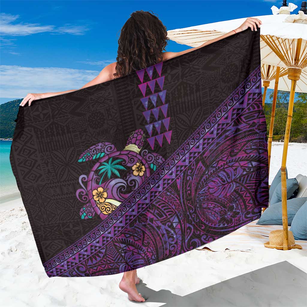 Hawaiian Abstract Sea Turtle Sarong Polynesian Tapa Art and Kakau Tattoo Purple WaterColor - Polynesian Pride
