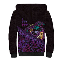 Hawaiian Abstract Sea Turtle Sherpa Hoodie Polynesian Tapa Art and Kakau Tattoo Purple WaterColor - Polynesian Pride