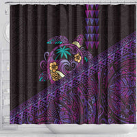 Hawaiian Abstract Sea Turtle Shower Curtain Polynesian Tapa Art and Kakau Tattoo Purple WaterColor - Polynesian Pride