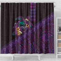 Hawaiian Abstract Sea Turtle Shower Curtain Polynesian Tapa Art and Kakau Tattoo Purple WaterColor - Polynesian Pride