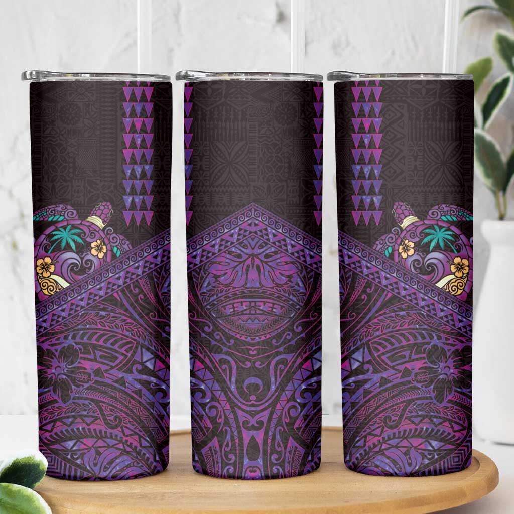 Hawaiian Abstract Sea Turtle Skinny Tumbler Polynesian Tapa Art and Kakau Tattoo Purple WaterColor - Polynesian Pride