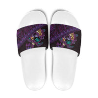 Hawaiian Abstract Sea Turtle Slide Sandals Polynesian Tapa Art and Kakau Tattoo Purple WaterColor - Polynesian Pride