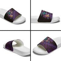 Hawaiian Abstract Sea Turtle Slide Sandals Polynesian Tapa Art and Kakau Tattoo Purple WaterColor - Polynesian Pride