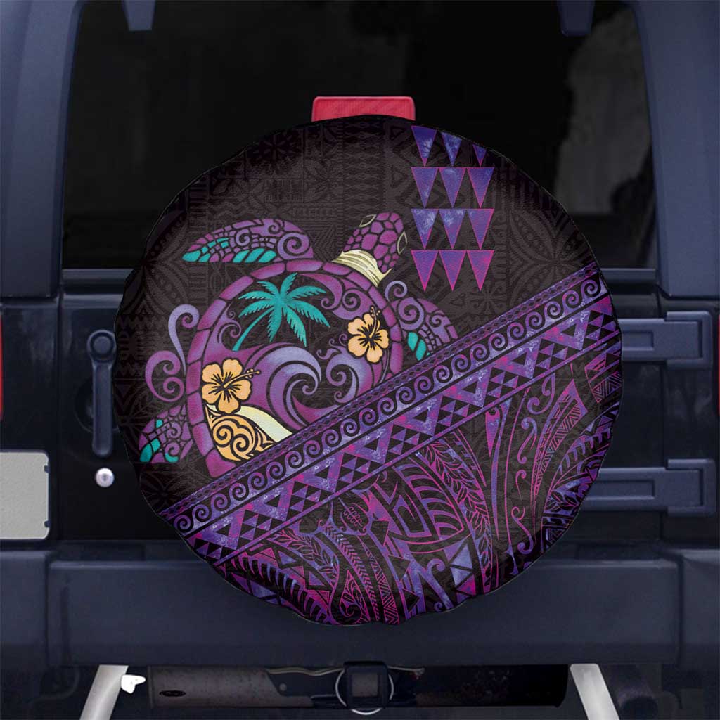 Hawaiian Abstract Sea Turtle Spare Tire Cover Polynesian Tapa Art and Kakau Tattoo Purple WaterColor - Polynesian Pride