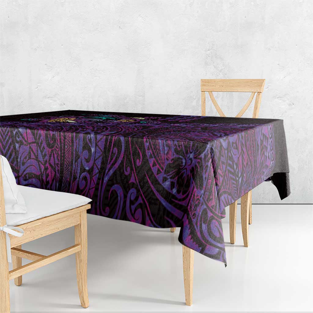 Hawaiian Abstract Sea Turtle Tablecloth Polynesian Tapa Art and Kakau Tattoo Purple WaterColor - Polynesian Pride