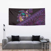 Hawaiian Abstract Sea Turtle Tapestry Polynesian Tapa Art and Kakau Tattoo Purple WaterColor - Polynesian Pride