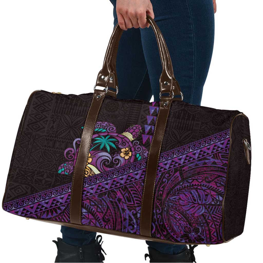 Hawaiian Abstract Sea Turtle Travel Bag Polynesian Tapa Art and Kakau Tattoo Purple WaterColor - Polynesian Pride