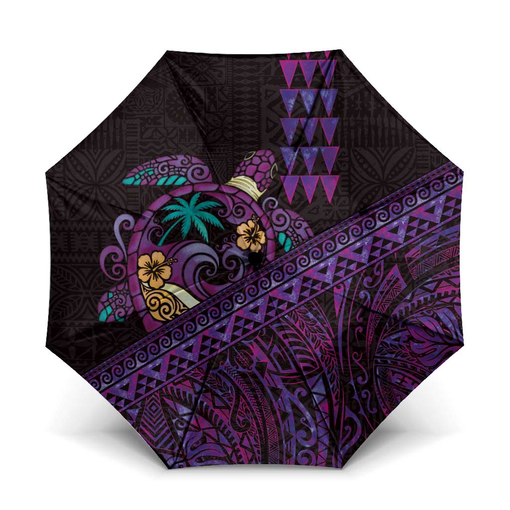 Hawaiian Abstract Sea Turtle Umbrella Polynesian Tapa Art and Kakau Tattoo Purple WaterColor - Polynesian Pride