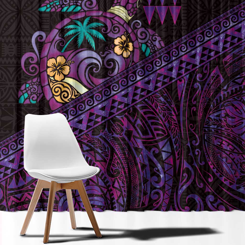 Hawaiian Abstract Sea Turtle Window Curtain Polynesian Tapa Art and Kakau Tattoo Purple WaterColor - Polynesian Pride