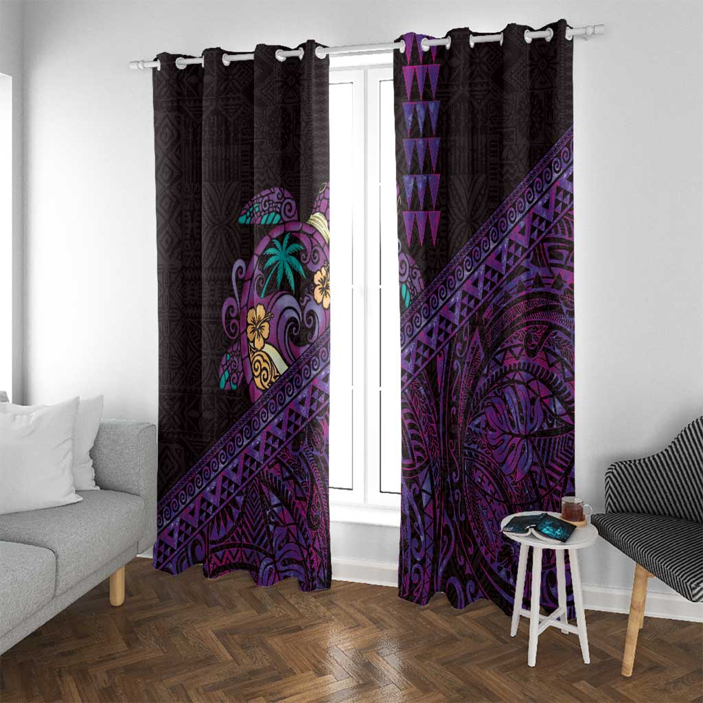 Hawaiian Abstract Sea Turtle Window Curtain Polynesian Tapa Art and Kakau Tattoo Purple WaterColor - Polynesian Pride