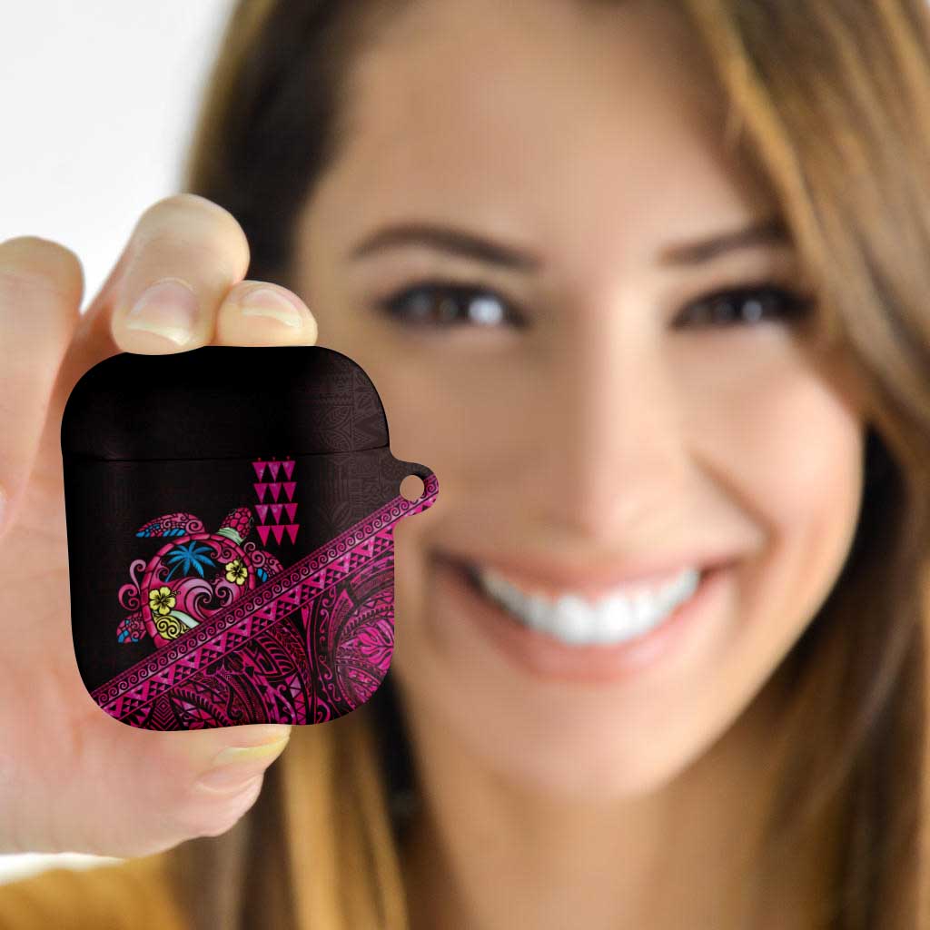 Hawaiian Abstract Sea Turtle AirPods Case Polynesian Tapa Art and Kakau Tattoo Pink WaterColor - Polynesian Pride