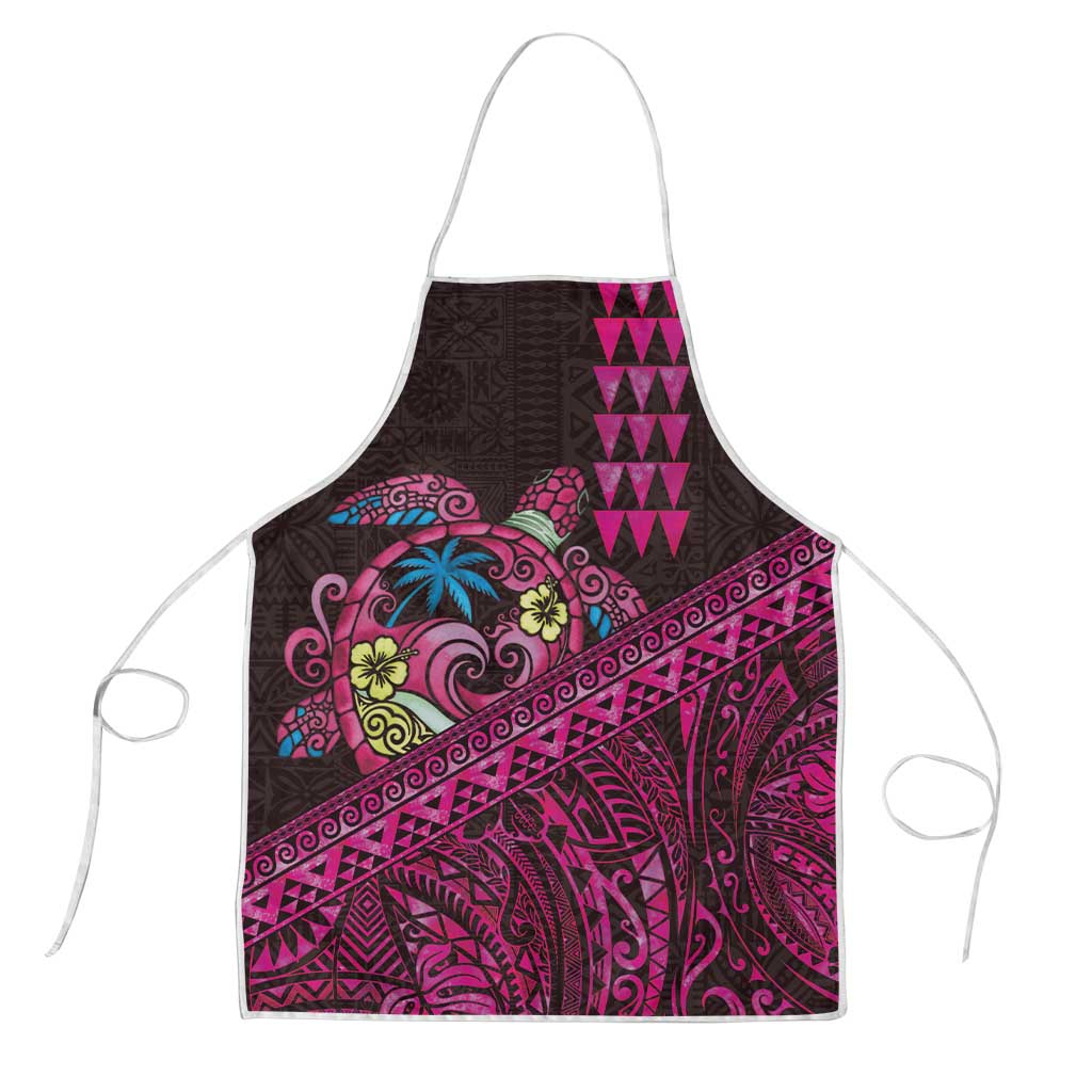 Hawaiian Abstract Sea Turtle Apron Polynesian Tapa Art and Kakau Tattoo Pink WaterColor - Polynesian Pride