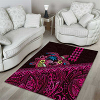 Hawaiian Abstract Sea Turtle Area Rug Polynesian Tapa Art and Kakau Tattoo Pink WaterColor - Polynesian Pride