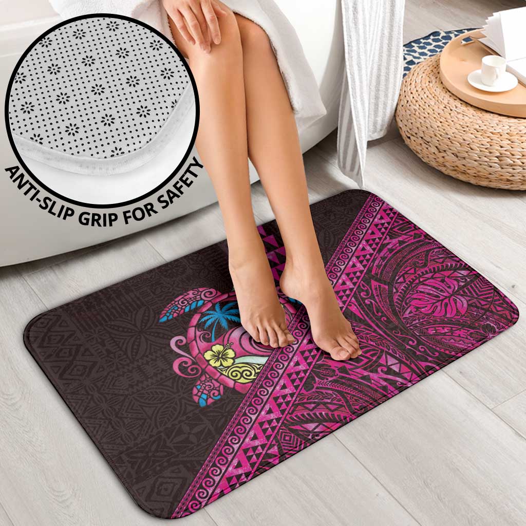 Hawaiian Abstract Sea Turtle Bathroom Set Polynesian Tapa Art and Kakau Tattoo Pink WaterColor - Polynesian Pride