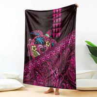 Hawaiian Abstract Sea Turtle Blanket Polynesian Tapa Art and Kakau Tattoo Pink WaterColor - Polynesian Pride