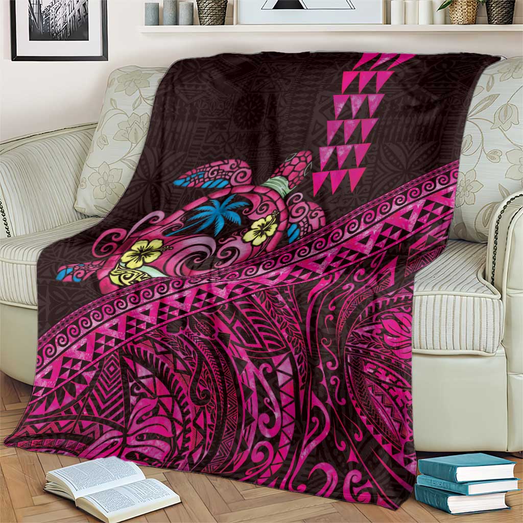 Hawaiian Abstract Sea Turtle Blanket Polynesian Tapa Art and Kakau Tattoo Pink WaterColor - Polynesian Pride