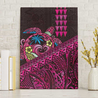 Hawaiian Abstract Sea Turtle Canvas Wall Art Polynesian Tapa Art and Kakau Tattoo Pink WaterColor - Polynesian Pride