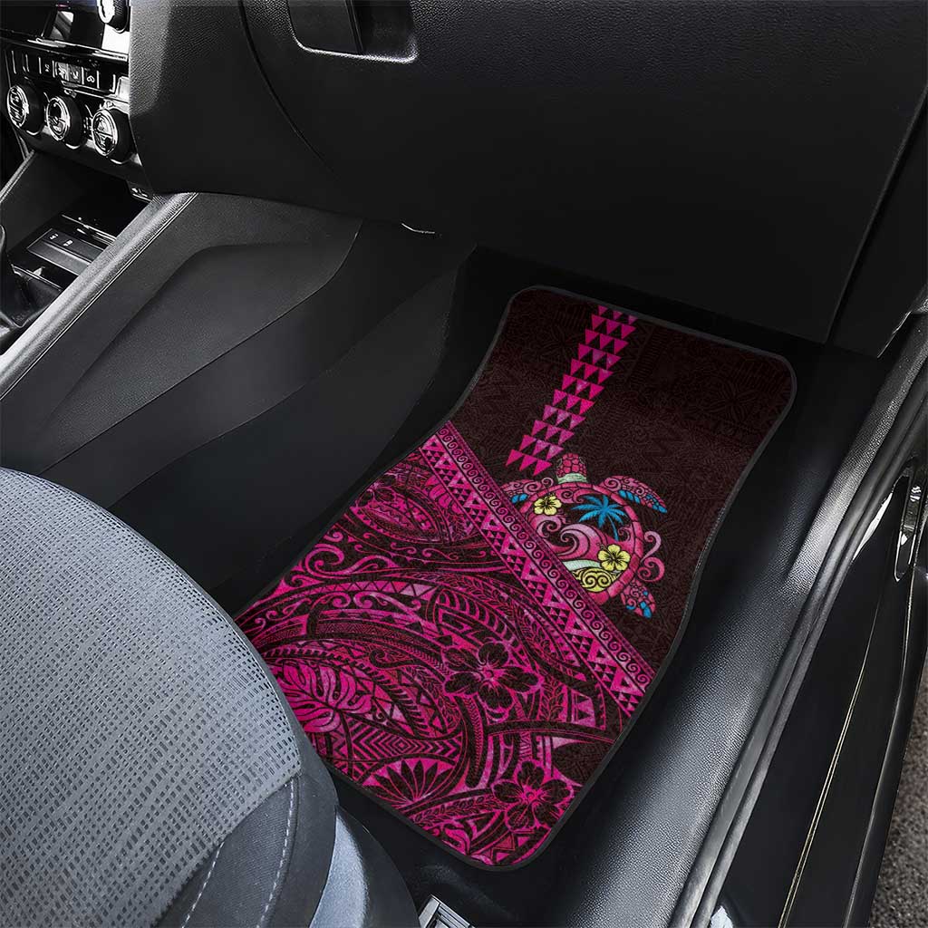 Hawaiian Abstract Sea Turtle Car Mats Polynesian Tapa Art and Kakau Tattoo Pink WaterColor - Polynesian Pride