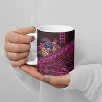 Hawaiian Abstract Sea Turtle Ceramic Mug Polynesian Tapa Art and Kakau Tattoo Pink WaterColor - Polynesian Pride