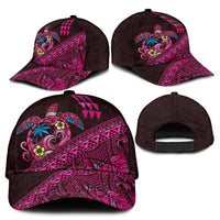 Hawaiian Abstract Sea Turtle Classic Cap Polynesian Tapa Art and Kakau Tattoo Pink WaterColor - Polynesian Pride