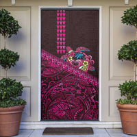 Hawaiian Abstract Sea Turtle Door Cover Polynesian Tapa Art and Kakau Tattoo Pink WaterColor - Polynesian Pride
