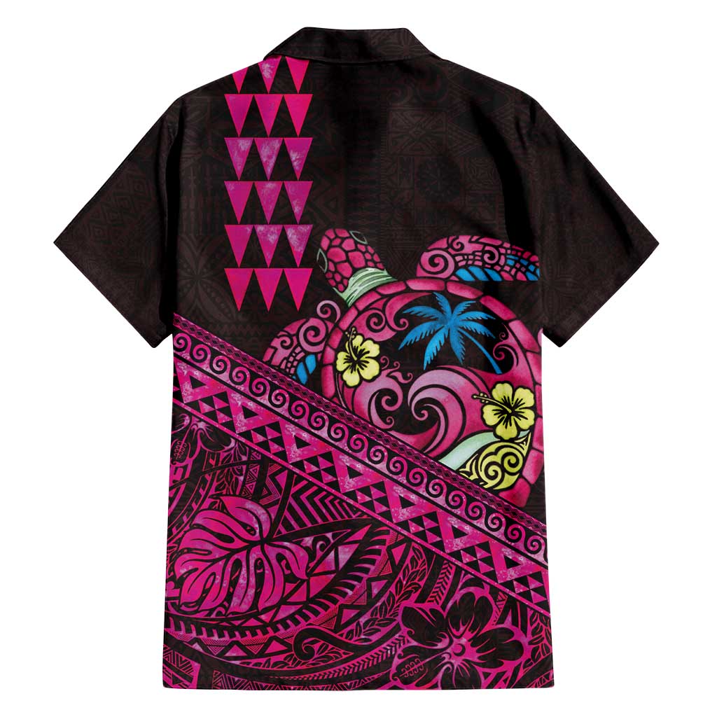 Hawaiian Abstract Sea Turtle Family Matching Long Sleeve Bodycon Dress and Hawaiian Shirt Polynesian Tapa Art and Kakau Tattoo Pink WaterColor - Polynesian Pride