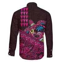 Hawaiian Abstract Sea Turtle Family Matching Off Shoulder Short Dress and Hawaiian Shirt Polynesian Tapa Art and Kakau Tattoo Pink WaterColor - Polynesian Pride