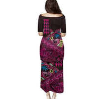 Hawaiian Abstract Sea Turtle Family Matching Puletasi and Hawaiian Shirt Polynesian Tapa Art and Kakau Tattoo Pink WaterColor - Polynesian Pride