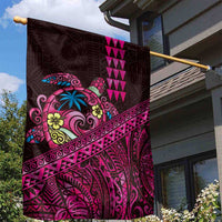Hawaiian Abstract Sea Turtle Garden Flag Polynesian Tapa Art and Kakau Tattoo Pink WaterColor - Polynesian Pride