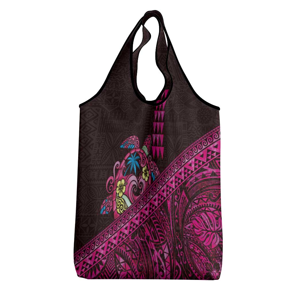 Hawaiian Abstract Sea Turtle Grocery Bag Polynesian Tapa Art and Kakau Tattoo Pink WaterColor - Polynesian Pride