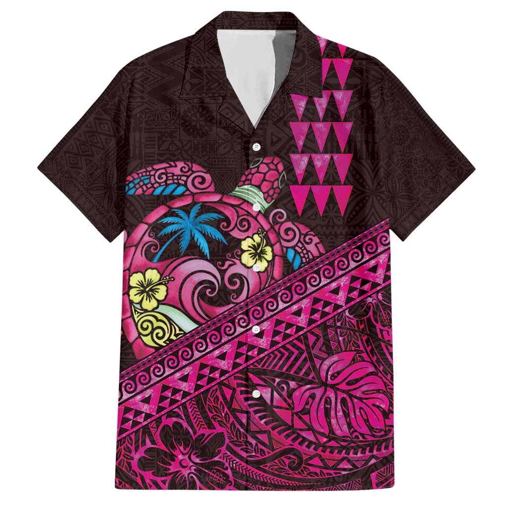 Hawaiian Abstract Sea Turtle Hawaiian Shirt Polynesian Tapa Art and Kakau Tattoo Pink WaterColor - Polynesian Pride