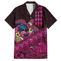 Hawaiian Abstract Sea Turtle Hawaiian Shirt Polynesian Tapa Art and Kakau Tattoo Pink WaterColor - Polynesian Pride