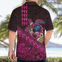 Hawaiian Abstract Sea Turtle Hawaiian Shirt Polynesian Tapa Art and Kakau Tattoo Pink WaterColor - Polynesian Pride
