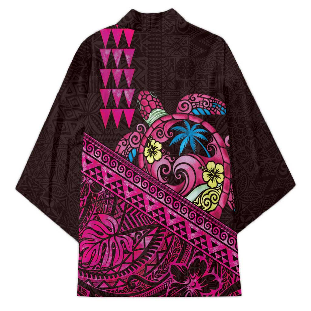 Hawaiian Abstract Sea Turtle Kimono Polynesian Tapa Art and Kakau Tattoo Pink WaterColor - Polynesian Pride