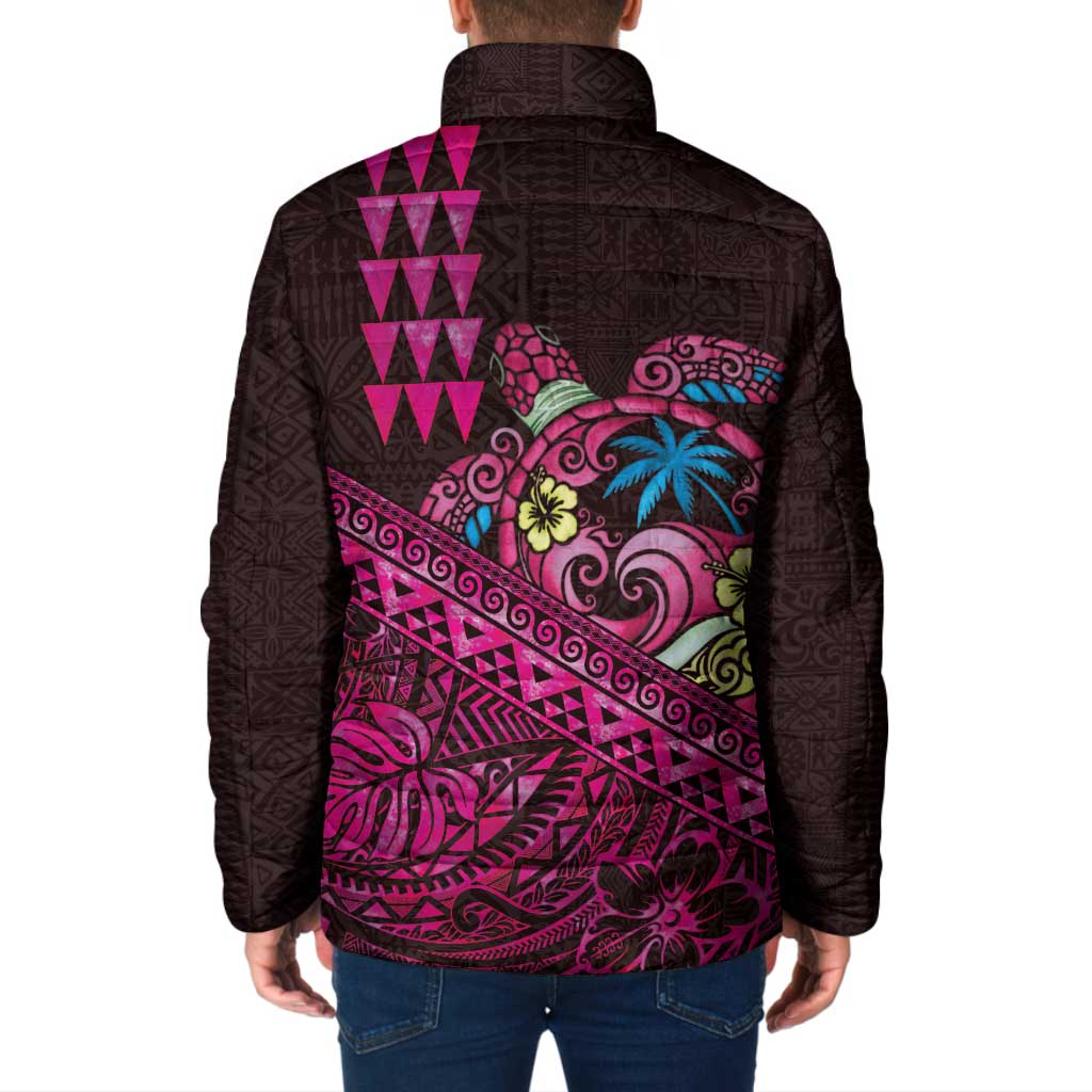 Hawaiian Abstract Sea Turtle Padded Jacket Polynesian Tapa Art and Kakau Tattoo Pink WaterColor - Polynesian Pride