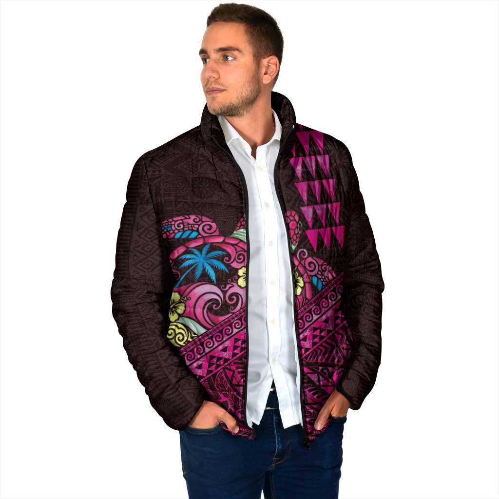 Hawaiian Abstract Sea Turtle Padded Jacket Polynesian Tapa Art and Kakau Tattoo Pink WaterColor - Polynesian Pride