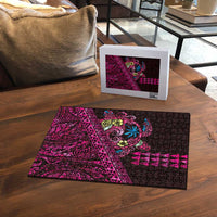 Hawaiian Abstract Sea Turtle Puzzle Polynesian Tapa Art and Kakau Tattoo Pink WaterColor - Polynesian Pride