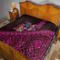 Hawaiian Abstract Sea Turtle Quilt Polynesian Tapa Art and Kakau Tattoo Pink WaterColor - Polynesian Pride