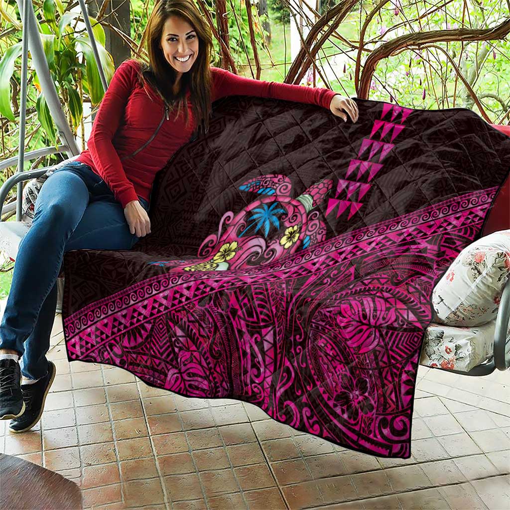 Hawaiian Abstract Sea Turtle Quilt Polynesian Tapa Art and Kakau Tattoo Pink WaterColor - Polynesian Pride