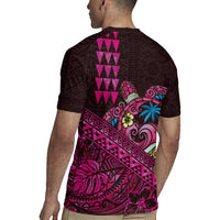 Hawaiian Abstract Sea Turtle Rugby Jersey Polynesian Tapa Art and Kakau Tattoo Pink WaterColor - Polynesian Pride