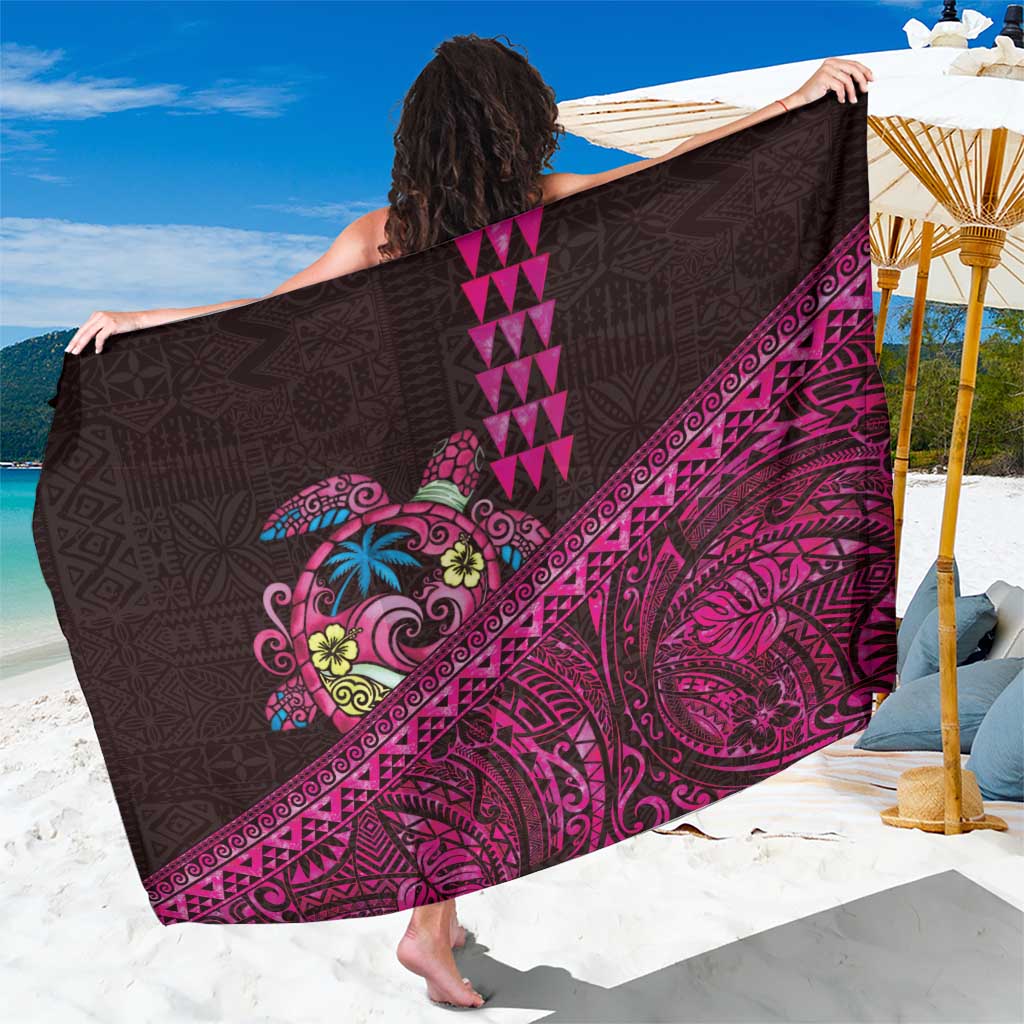 Hawaiian Abstract Sea Turtle Sarong Polynesian Tapa Art and Kakau Tattoo Pink WaterColor - Polynesian Pride