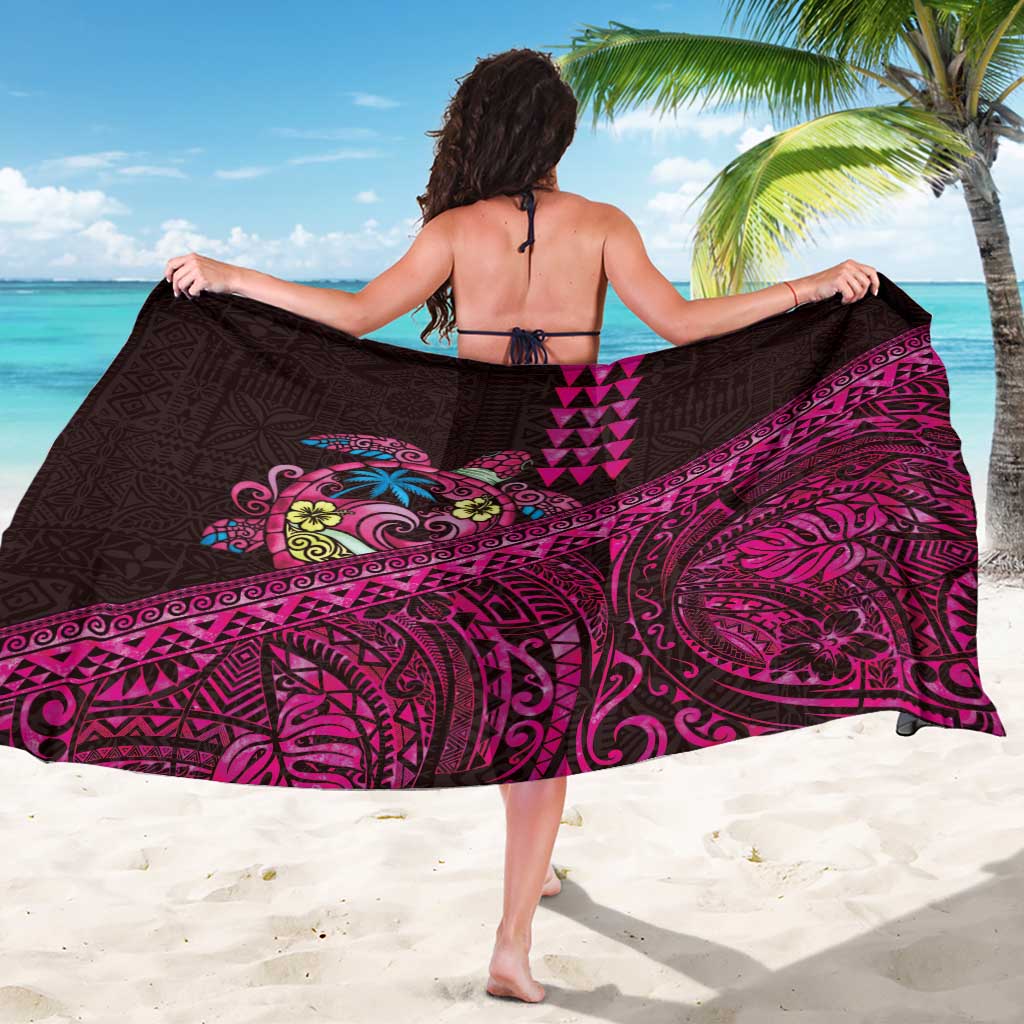 Hawaiian Abstract Sea Turtle Sarong Polynesian Tapa Art and Kakau Tattoo Pink WaterColor - Polynesian Pride