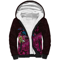 Hawaiian Abstract Sea Turtle Sherpa Hoodie Polynesian Tapa Art and Kakau Tattoo Pink WaterColor - Polynesian Pride